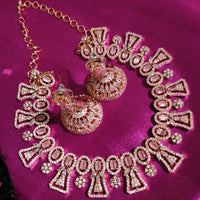 N0561_Beautiful rose gold choker necklace embellished with american diamond stones with a touch of pink stones.