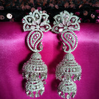 E0874_Ravishing designer American diamond embellished peacock design with a drop of jumka.