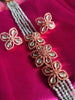 N0499_Classy sea green crystal flower design choker necklace set studded  with  American diamond stones.