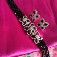 N0529_Classic designer crystal with floral design pendant choker necklace set studded  with  American diamond stones.