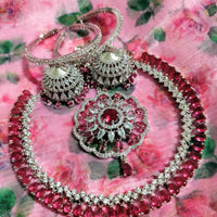 N0573_Gorgeous designer necklace embellished with american diamond stones with a touch of wine red stones.