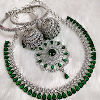 N0572_Gorgeous designer necklace embellished with american diamond stones with a touch of green stones.