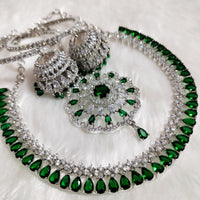 N0572_Gorgeous designer necklace embellished with american diamond stones with a touch of green stones.