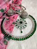 N0572_Gorgeous designer necklace embellished with american diamond stones with a touch of green stones.
