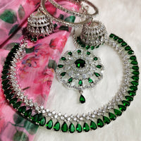 N0572_Gorgeous designer necklace embellished with american diamond stones with a touch of green stones.