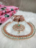 N0574_Elegant designer rose gold american diamond embellished necklace set with a touch of light green colour stones.