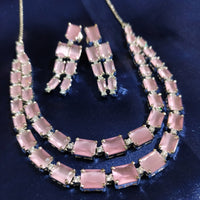 N0570_Elegant square design layered necklace embellished with american diamond stones.