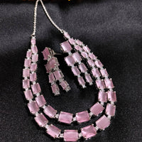 N0570_Elegant square design layered necklace embellished with american diamond stones.
