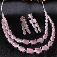 N0570_Elegant square design layered necklace embellished with american diamond stones.