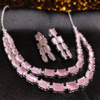 N0570_Elegant square design layered necklace embellished with american diamond stones.