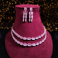 N0570_Elegant square design layered necklace embellished with american diamond stones.