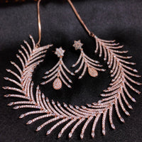N0575_Lovely designer rose gold choker necklace embellished with american diamond stones with delicate work.