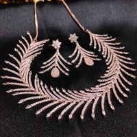 N0575_Lovely designer rose gold choker necklace embellished with american diamond stones with delicate work.