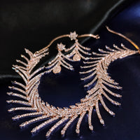N0575_Lovely designer rose gold choker necklace embellished with american diamond stones with delicate work.