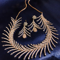 N0575_Lovely designer rose gold choker necklace embellished with american diamond stones with delicate work.
