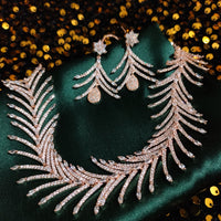 N0575_Lovely designer rose gold choker necklace embellished with american diamond stones with delicate work.