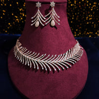 N0575_Lovely designer rose gold choker necklace embellished with american diamond stones with delicate work.