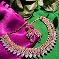 N0577_Classic designer rose gold choker necklace embellished with american diamond stones.