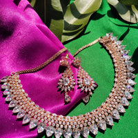 N0577_Classic designer rose gold choker necklace embellished with american diamond stones.