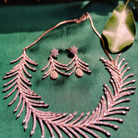N0575_Lovely designer rose gold choker necklace embellished with american diamond stones with delicate work.