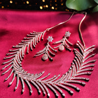 N0575_Lovely designer rose gold choker necklace embellished with american diamond stones with delicate work.