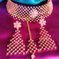 N0578_Classic broad designer rose gold choker necklace embellished with delicate work of American diamond stones.