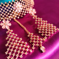 N0578_Classic broad designer rose gold choker necklace embellished with delicate work of American diamond stones.