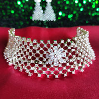 N0580_Classy broad flower design choker necklace embellished with american diamond stones.