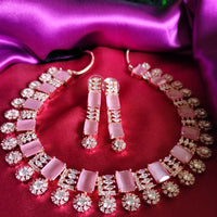 N0582_Lovely square design rose gold choker necklace embellished with delicate work of American diamond stones with a touch of pink stones.