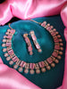 N0582_Lovely square design rose gold choker necklace embellished with delicate work of American diamond stones with a touch of pink stones.