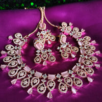 N0583_Lovely  rose gold choker necklace embellished with delicate work of American diamond stones with a touch of pink stones.