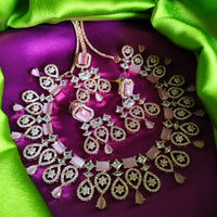 N0583_Lovely  rose gold choker necklace embellished with delicate work of American diamond stones with a touch of pink stones.