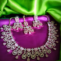 N0583_Lovely  rose gold choker necklace embellished with delicate work of American diamond stones with a touch of pink stones.