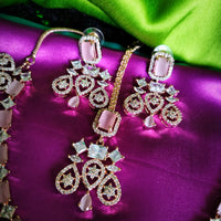 N0583_Lovely  rose gold choker necklace embellished with delicate work of American diamond stones with a touch of pink stones.