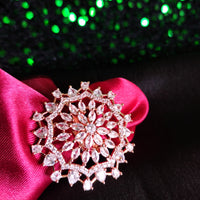R083_Classic Grand circular design rose gold American Diamond studded statement ring.