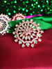 R079_Classic Grand circular design rose gold American Diamond studded statement ring with a touch of sea green  stones.