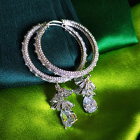 E0875_Ravishing designer American diamond embellished hoop danglers with a jumka drop.