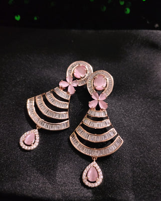 E0880_Lovely rose gold earrings with delicate stone work with a touch of pink stones.