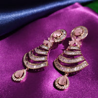 E0880_Lovely rose gold earrings with delicate stone work with a touch of pink stones.