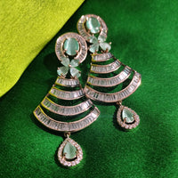 E0879_Lovely rose gold earrings with delicate stone work with a touch of sea green  stones.