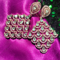 E0878_Elegant diamond shaped designer rose gold earrings with delicate stone work with a touch of sea green  stones.