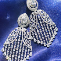 E0884_Ravishing grand designer American diamond embellished danglers with delicate stone work.