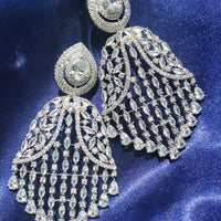 E0884_Ravishing grand designer American diamond embellished danglers with delicate stone work.
