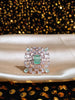 R085_Classy square design rose gold American Diamond studded statement ring with a touch of sea green stone.