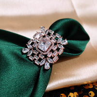 R086_Classy square design rose gold American Diamond studded statement ring.