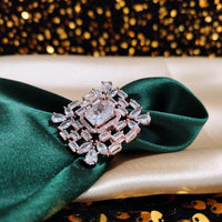 R086_Classy square design rose gold American Diamond studded statement ring.