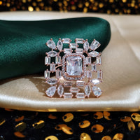 R086_Classy square design rose gold American Diamond studded statement ring.