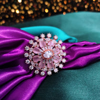 R089_Grand flowery design rose gold American Diamond studded statement ring with delicate stone work.