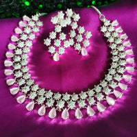 N0586_Beautiful choker necklace embellished with american diamond stones with a touch of pink stones.