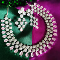 N0586_Beautiful choker necklace embellished with american diamond stones with a touch of pink stones.
